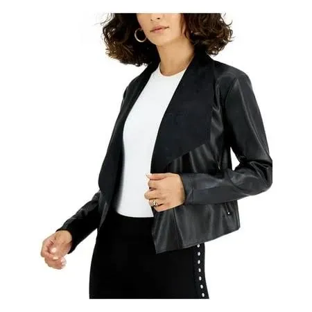 Bar III Womens Faux Leather Cropped Motorcycle Jacket