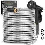 Itsonestep Garden Hose 50 ft, Metal Stainless Steel Water Hose with 10 Function Nozzles