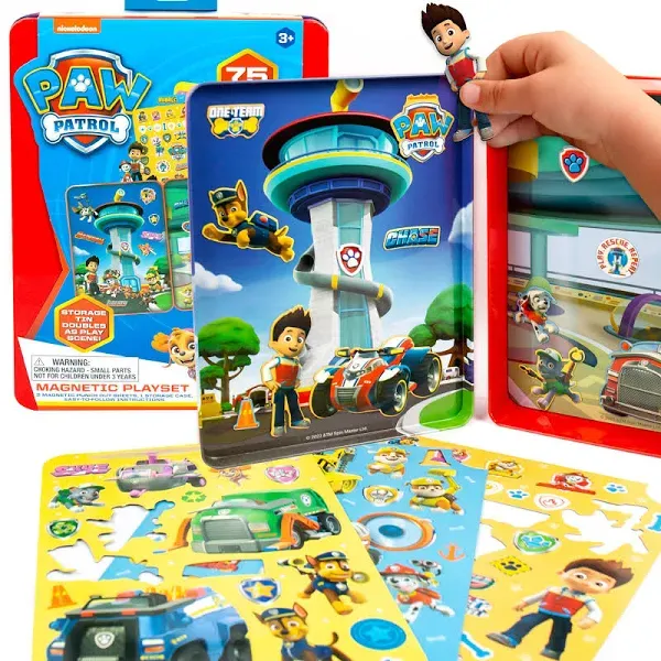 Paw Patrol Magnetic Playset, 75 Mix &amp; Match Dress Up Magnets, 2-in-1 Storage Tin