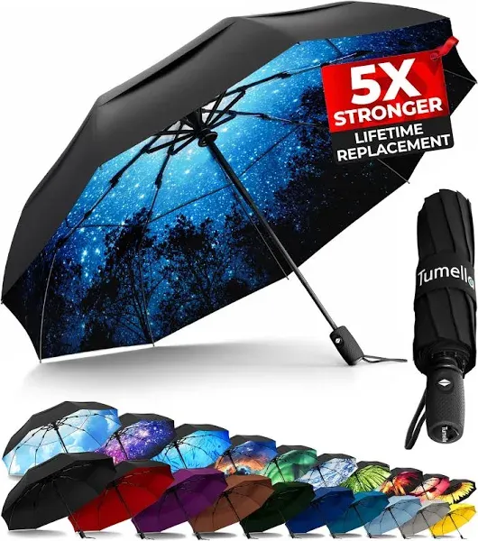 Tumella Strongest Windproof Travel Umbrella, Small Strong but Light Portable and Automatic Folding Rain Umbrella