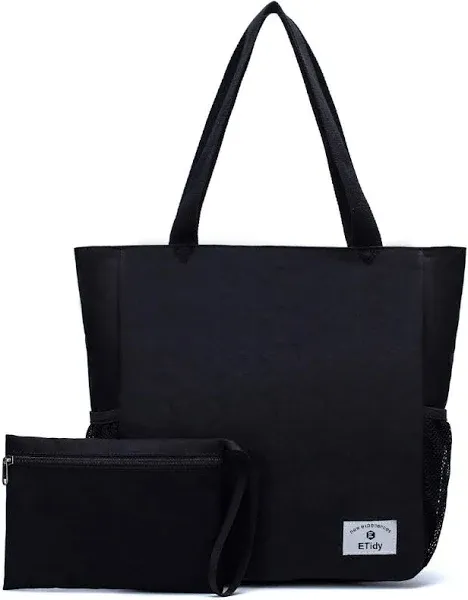 Large Capacity Foldable Polyester Tote Bag With Zipper Waterproof, Black