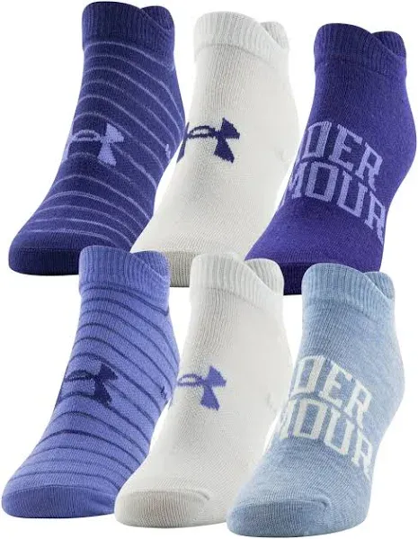 Under Armour UA Essential Socks 6 Pairs Women&#039;s 6-10 Lightweight No Show White