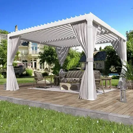 Erommy Outdoor Louvered Pergola Gazebo with Adjustable Aluminum Rainproof Roof