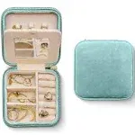 Benevolence La Plush Velvet Travel Jewelry Box Organizer - Cyan Blue