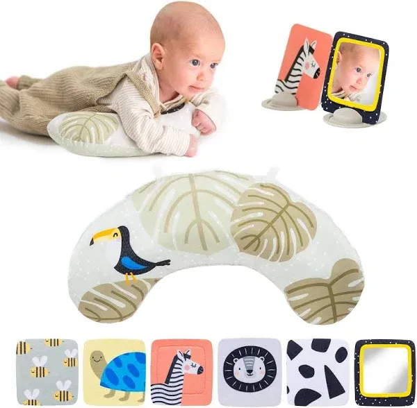 Tummy Time Set with Ergonomic Pillow, Double-Sided High Contrast Black &amp; Whit...