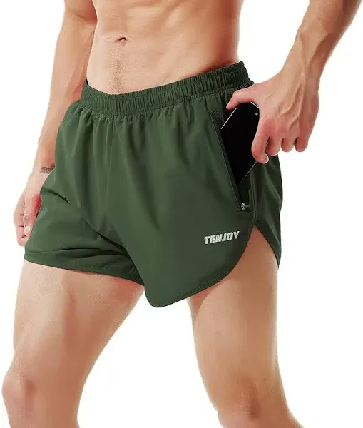 TENJOY Men's Running Shorts Gym Athletic Workout Shorts for Men 3 inch Sports Shorts with Zipper Pocket