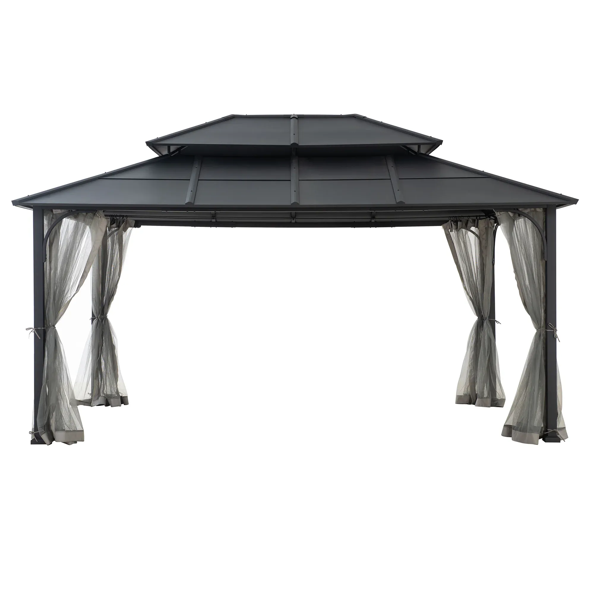 Sunjoy 15.7-ft x 11.8-ft Rectangle Black and Grey Metal Steel Roof Semi-permanent Gazebo with Screen Included