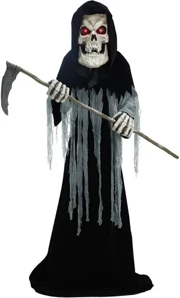 Haunted Hill Farm Motion-Activated 8.5-Ft. Tall Ginormous Reaper, Plug-in Talking Scare Prop Animatronic with Spooky Sound Effects and Lights for Indoor or Covered Outdoor Creepy Halloween Decoration