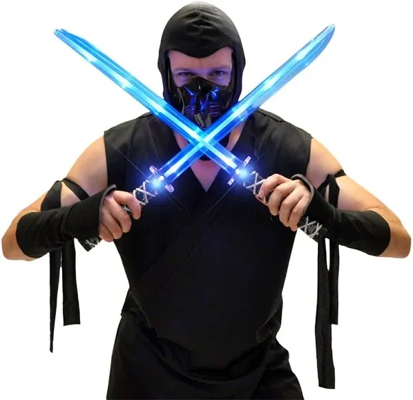 Deluxe Ninja LED Light up Toy Sword with Motion Activated Clanging Sounds (2-Pack)