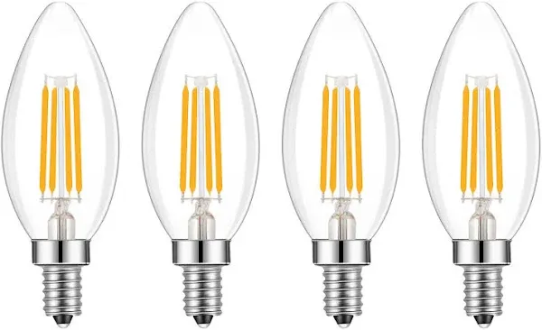 E14 Base LED Filament Candle Shape Light Bulb,E14 European Base Bulb,Warm White 2700K 400LM 40W Equivalent,C35 Clear Glass Torpedo Shape Bullet Top,No-Dimmable (4-Pack)