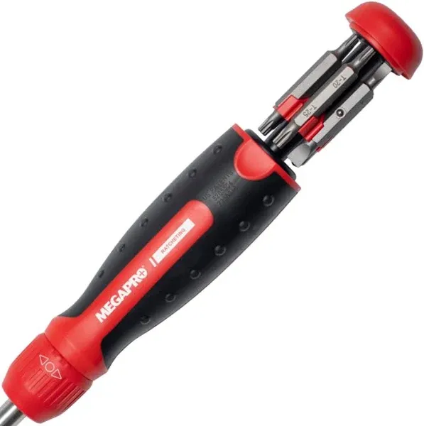 Ratcheting Screwdriver - 13-in-1 Multi Bit Screw Driver w/ ¼&#034; Hex Shaft Red 