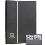 Stamp Album Stockbook, 160 Pockets 20 Black Sides Leatherette Padded Black Cover