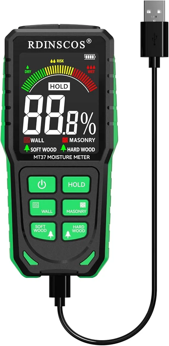 Rechargable Pinless Moisture Meter,Wood Moisture Meters for Walls, Firewood F...