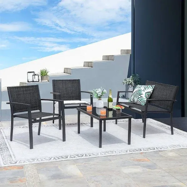  Patio Furniture Set, Outdoor Conversation Sets for Patio, Lawn, Black 4 Pieces