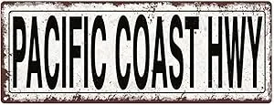 Pacific Coast Highway Metal Street Sign, Rustic, Vintage