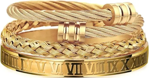 WFYOU Men's Gold Roman Numeral Bangle Bracelet