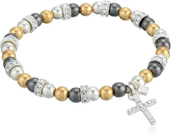 Nine West Cross Charm Tri-Tone Stretch Bracelet