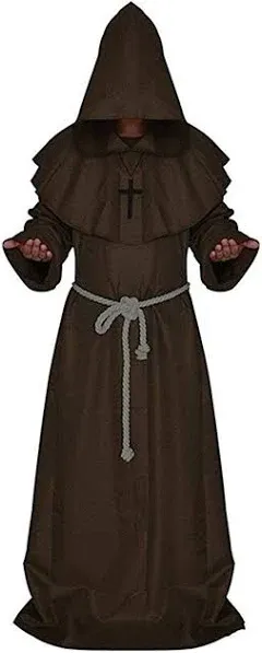 Friar Medieval Hooded Monk Renaissance Priest Robe Costume Cosplay