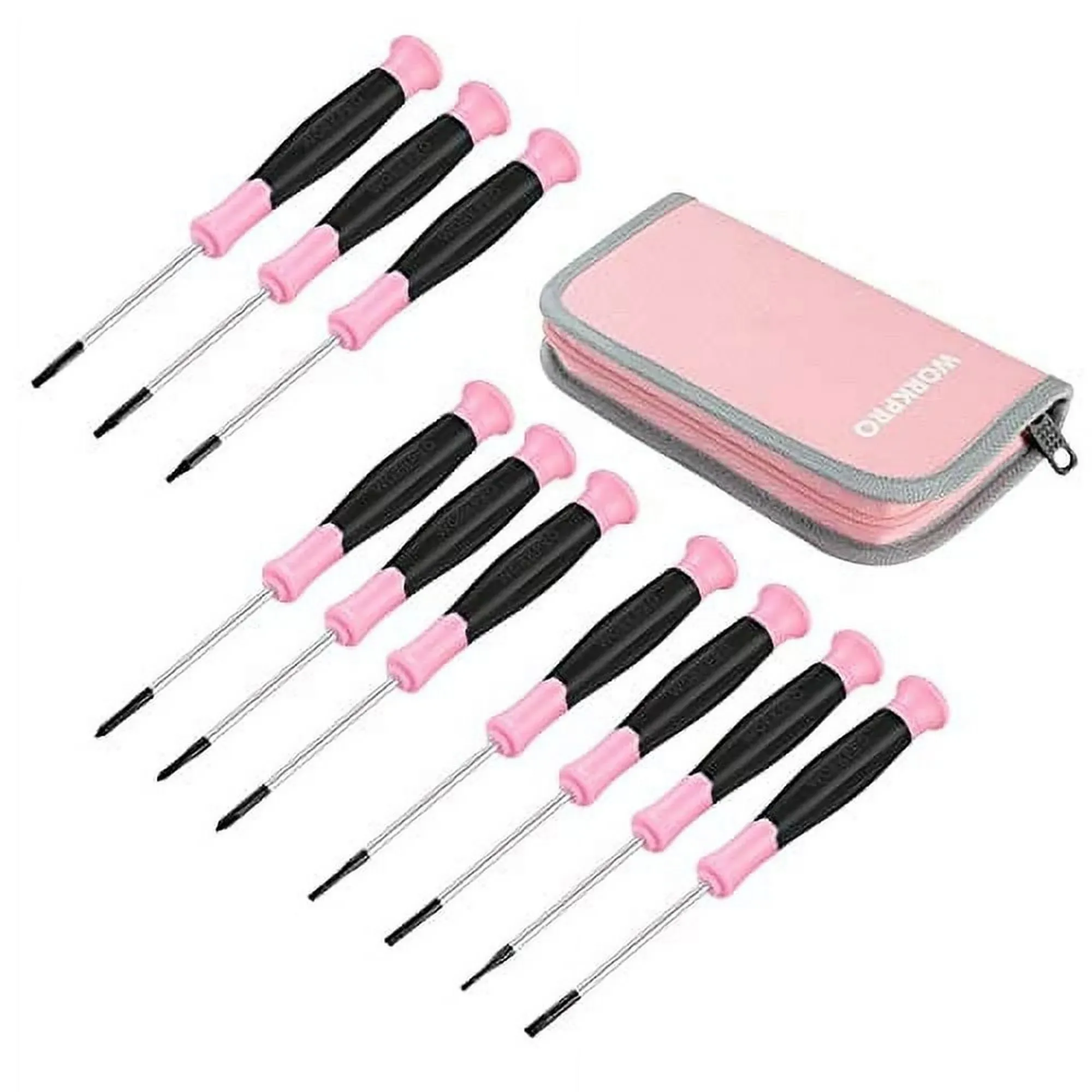 WORKPRO 10-Piece Precision Screwdriver Set with Pink Pouch, Phillips, Slotted, Torx Star, Magnetic Tip Small Screwdriver Repair Kit, for Eyeglass, Watch, Computer, Laptop and Phone - Pink Ribbon