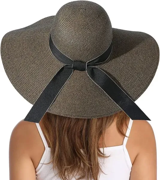 Lanzom Women's Foldable Wide Brim Straw Sun Hat