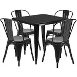 Flash Furniture 31.5" Square Black Metal Indoor-Outdoor Table Set with 4 Stack Chairs