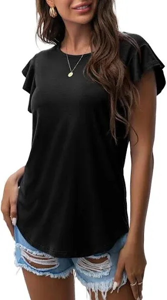 Jwd Women's Ruffle Short Sleeve Knit Tunic Tank Tee Blouse