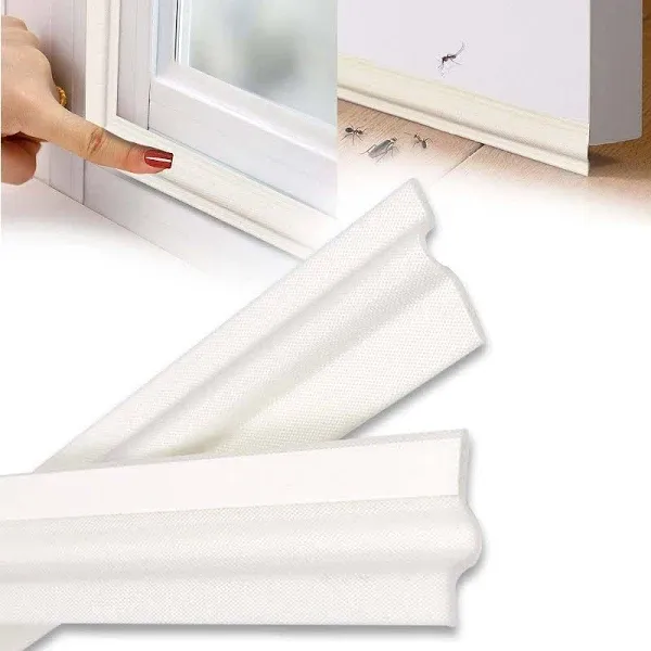 196 Inch Window Weather Stripping Door Seal Strip,Self Adhesive Window Insulation Foam Weather Strip,Window Soundproofing Draft Stopper for Windows and Doors Bottom and Side Gap Blocker(White