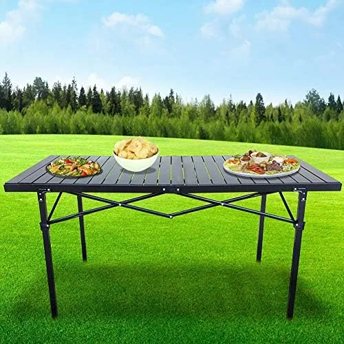 Heavy-Duty Roll-Top Table for Camping (Large) - Portable Aluminum-Top Folding Ta