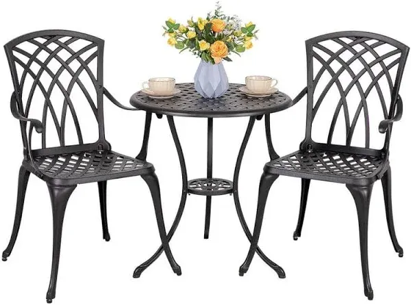 Nuu Garden 3 Piece Cast Aluminum Patio Bistro Set