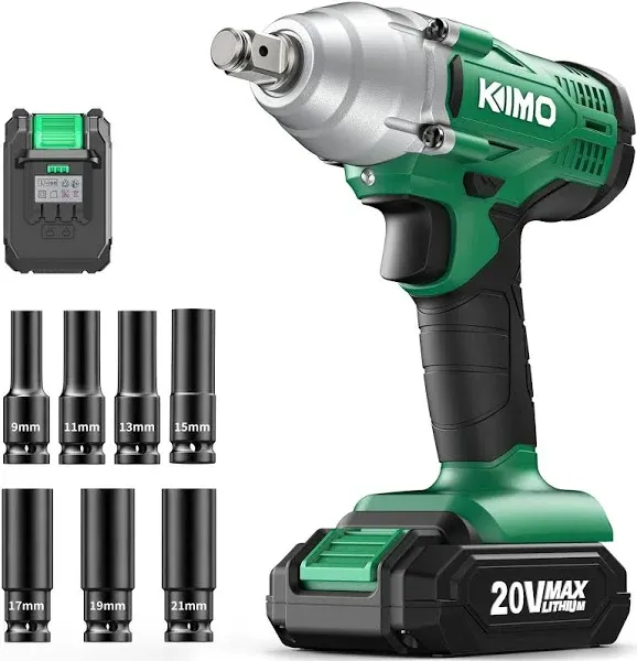 KIMO 20V Cordless Impact Wrench 1/2 inch, 2000 in-lbs Torque 3400 IPM