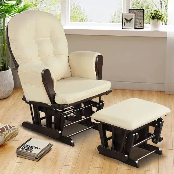 Costway Baby Nursery Rocking Chair Glider and Ottoman Cushion Set Wood