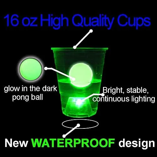 Glow in The Dark Beer Pong Set,Party Games for Beer Pong Table,22 Light up Cups(