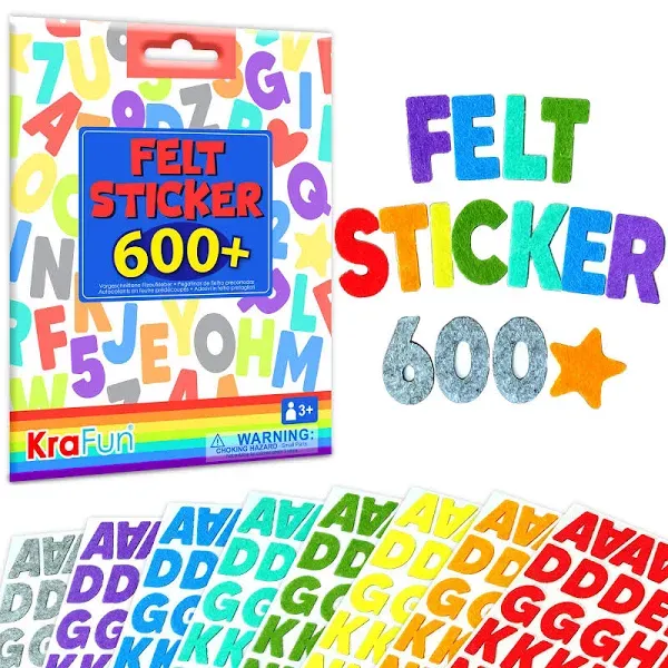 KRAFUN Felt Sticker Kit Kids Arts &amp; Crafts Pack of 600+ (Letters &amp; Numbers)