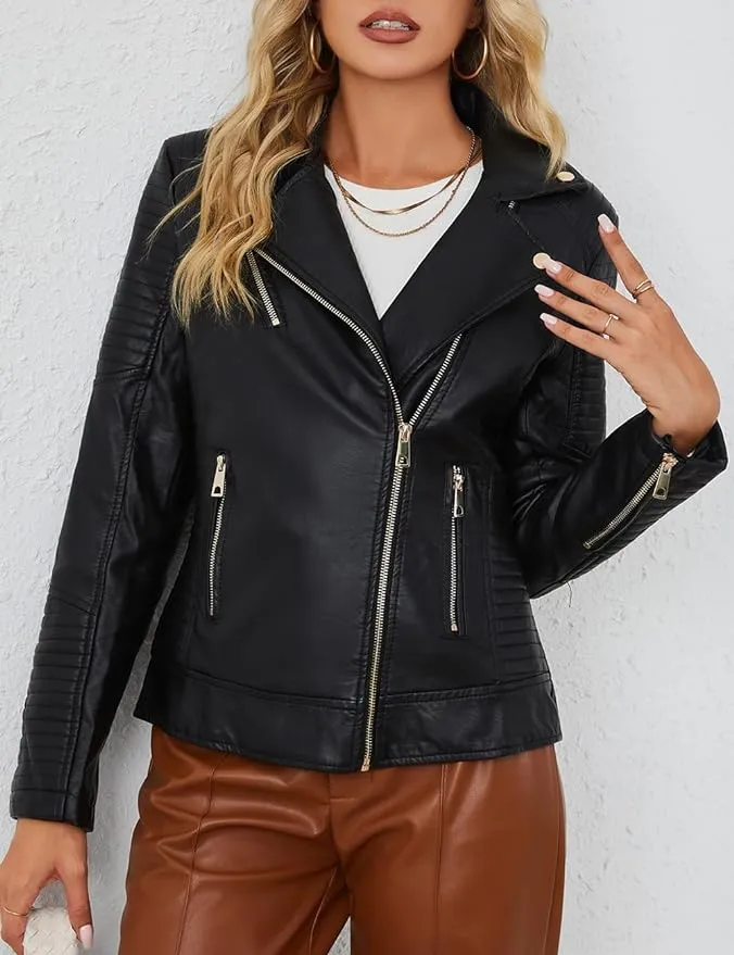 Bellivera Women Faux Leather Casual Jacket, Fall and Spring Fashion Motorcycle Bike Coat