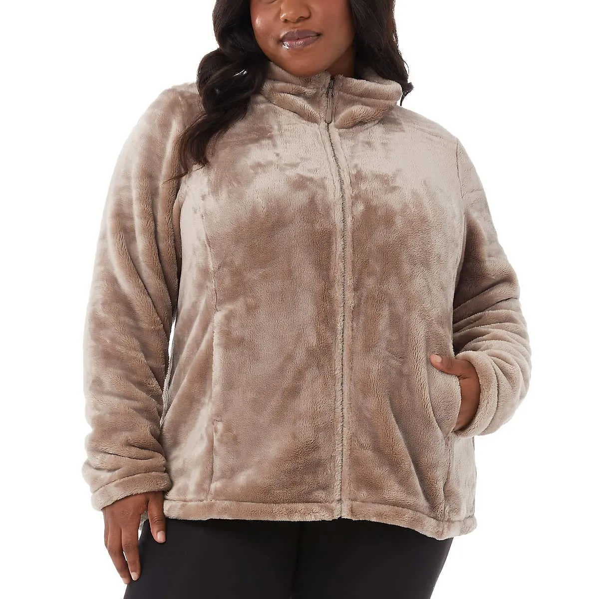 32 DEGREES HEAT WOMEN&#039;S FULL ZIP PLUSH FAUX FUR JACKET SZ 2XL BROWN (GOAT) NWT