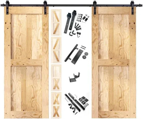 84in/80in High Paneled Wood Unfinished Barn Door with Installation Hardware Kit, Door Handle And Soft Close Homacer