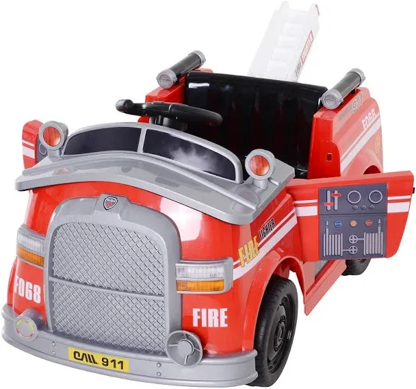 Aosom 6V Electric Ride-On Fire Truck Vehicle for Kids with Remote Control