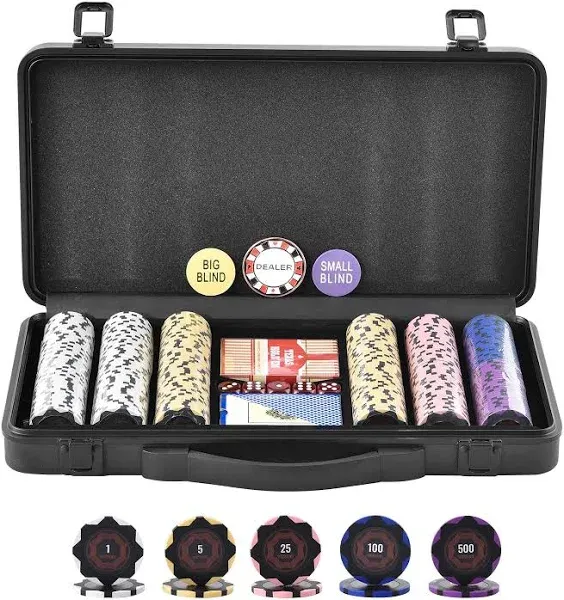 Poker Chip Set, 300-Piece Poker Set, Complete Poker Playing Game Set with Ca...