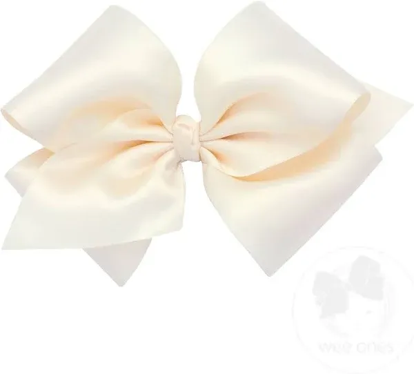 Wee Ones - Girls' Classic French Satin Hair Bow on a WeeStay Clip, Medium, White