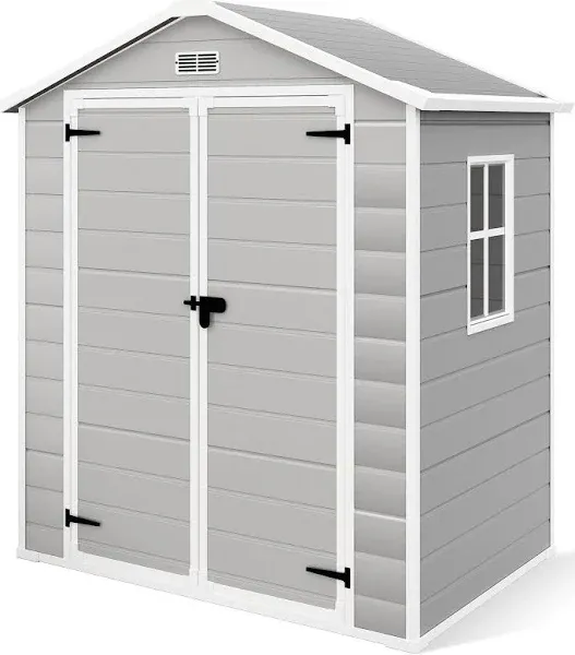 DWVO 6x4.4 FT Resin Storage Shed with Reinforced Floor, Outdoor Storage Shed with Lockable Door, Window and Vents