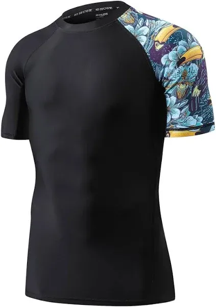 HUGE SPORTS Men's Splice UV Sun Protection UPF 50+ Skins Rash Guard Short Sleeves