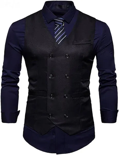 Lars Amadeus Men's Double Breasted Slim Fit Suit Vest