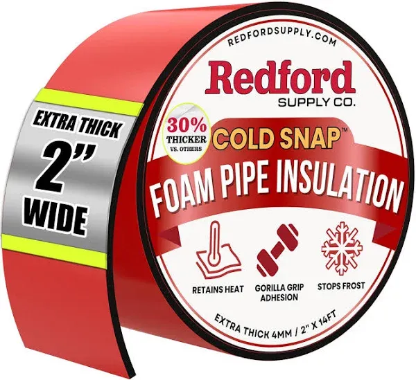 Redford Supply Co. 2in x 14ft Foam Pipe Insulation, Foam Tape, Pipe Insulation Tape, Rubber Tape, Water Pipe Insulation Wrap, Insulation Tape for Water Pipes, Pipe Insulation for Winter