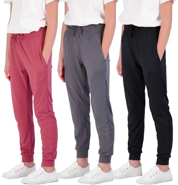 Real Essentials 3 Pack Boy's Mesh Active Athletic Casual Jogger Sweatpants with Pockets