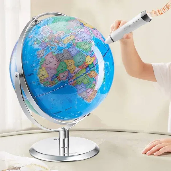 VEVOR Illuminated World Globe with Stand, 9 in/228.6 mm, Educational Earth Globe with Stable Heavy Metal Base and LED Constellation Night Light HD Printed Map, Spinning for Kids Classroom Learning