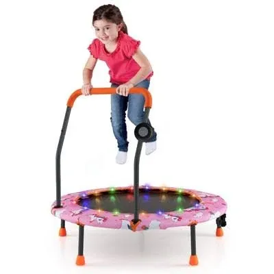 Costway 36" Mini Toddler Trampoline W/LED Bluetooth Speaker Detachable Handle Kids Gifts