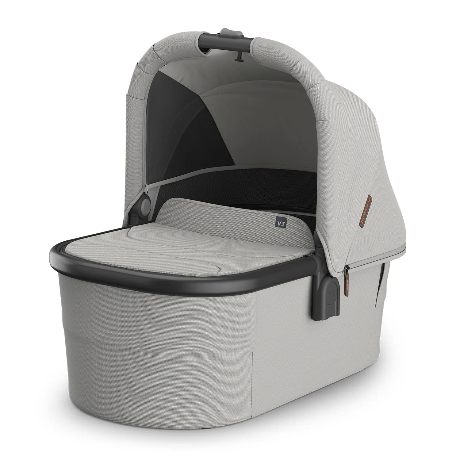 UPPAbaby Bassinet V3 - Compatible with Vista, Cruz, Ridge, Minu Strollers - Overnight Sleep Solution - Mattress, Sheet and Bug Shield Included - Savannah (Pearl Gray Jacquard/Carbon Frame)