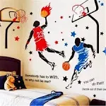 (Blue2+red) - Kelai & Craft Art Decor Sports Wall Decal Inspiration Fashion Basketball Wall Sticker DIY 3D Basketball Player Wall Decals for Boys