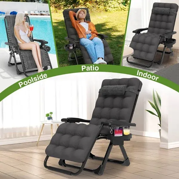 Suteck Zero Gravity Chair, Reclining Camping Lounge Chair w/Removable Cushion, Upgraded Lock and Cup Holder