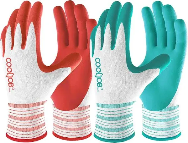 COOLJOB Gardening Gloves for Women and Ladies, 2 Pairs Breathable Rubber Coated